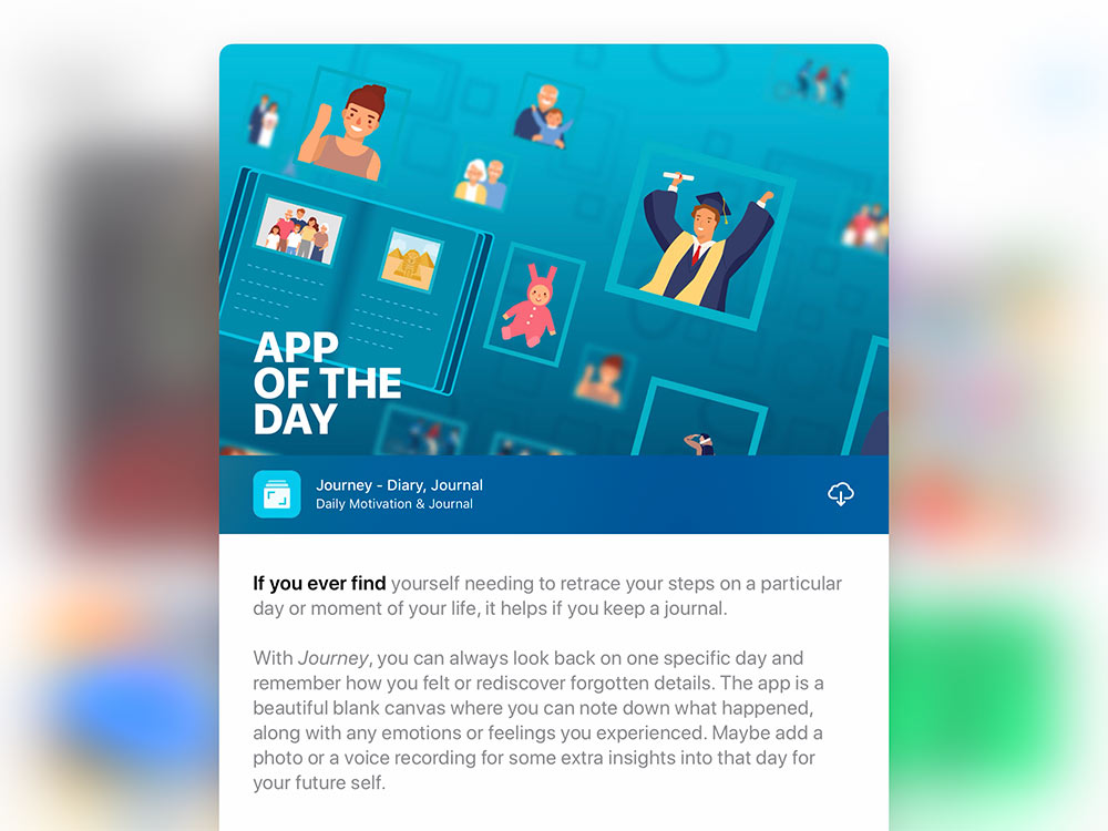 Journey journal and diary selected as Apple App of the Day.