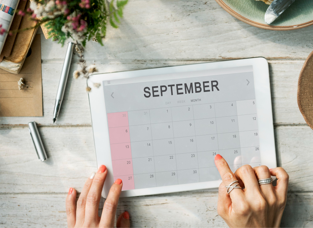 September monthly calendar on a tablet.