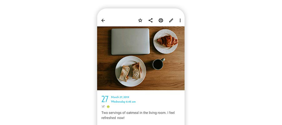 Eintrag von Food Diary App mit Journey