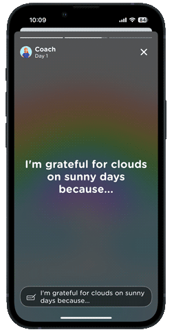 Gratitude journal prompts in guided journaling app, Journey.