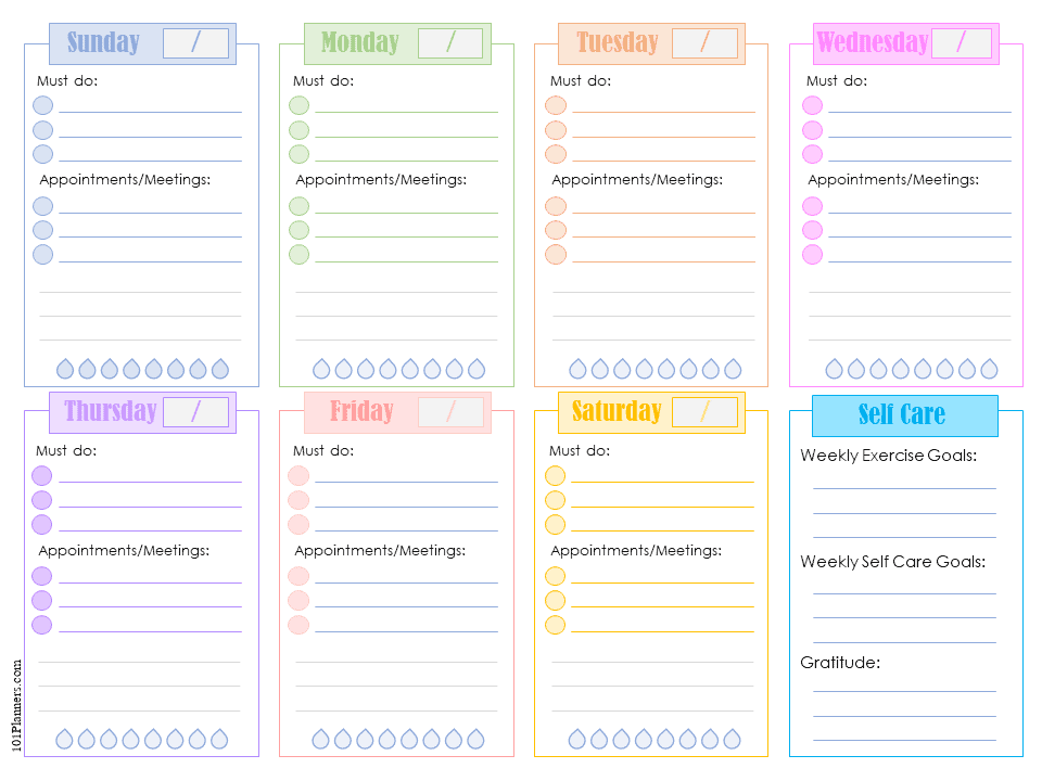 Planner hebdomadaire coloré de 101Planners.