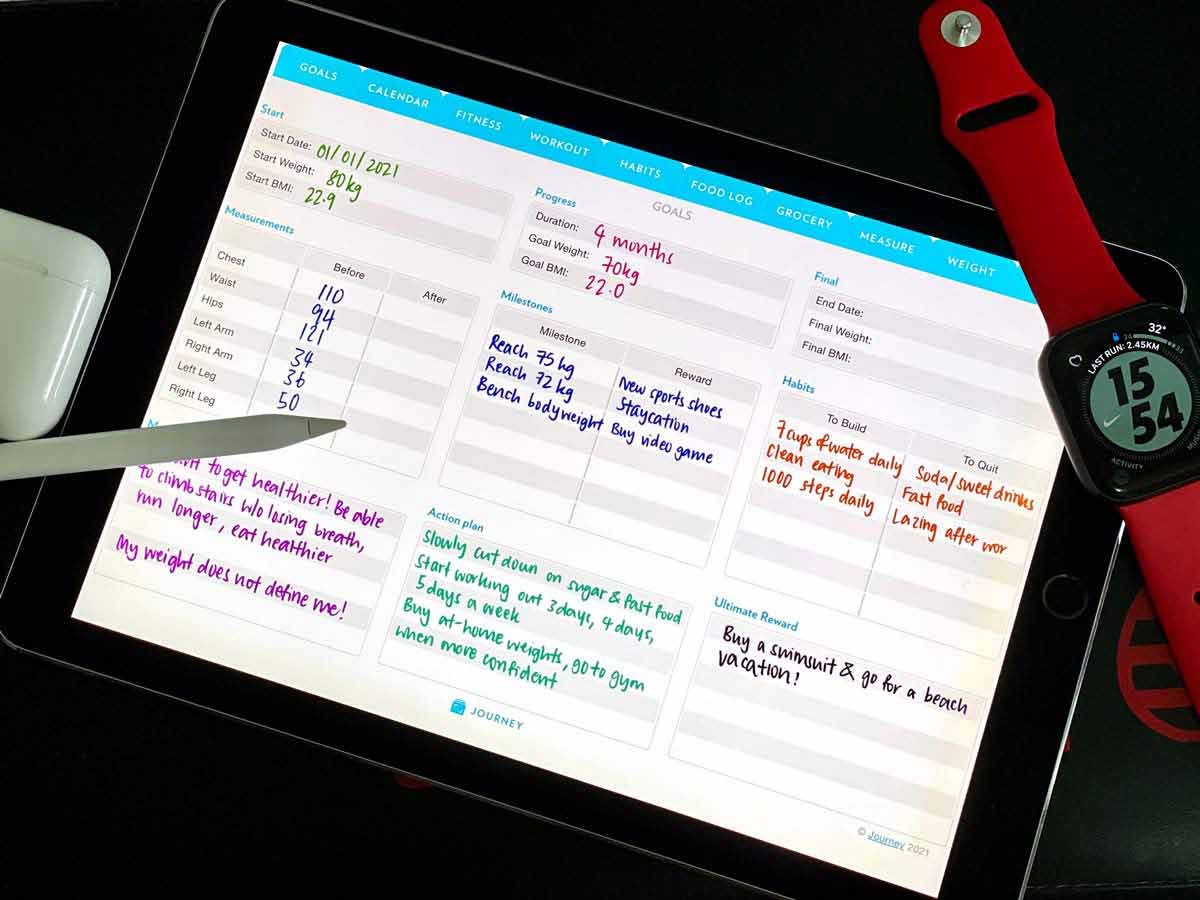 Fitness planner on ipad with apple watch